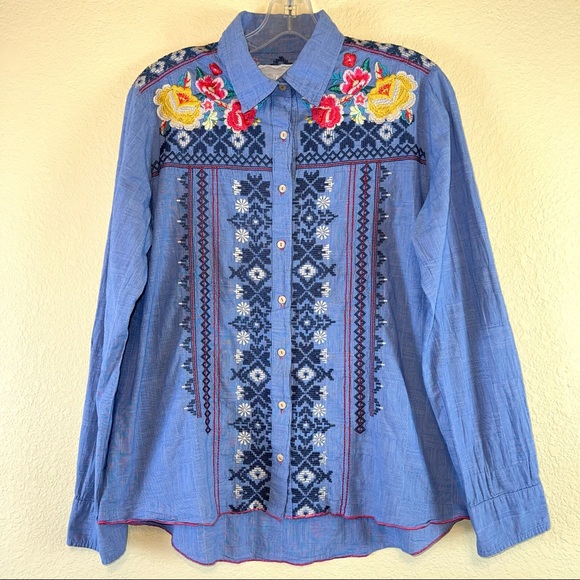 Johnny Was 3J Workshop Women's Floral High-Low Hem Button Down Long Sleeve Shirt - Picture 2 of 15